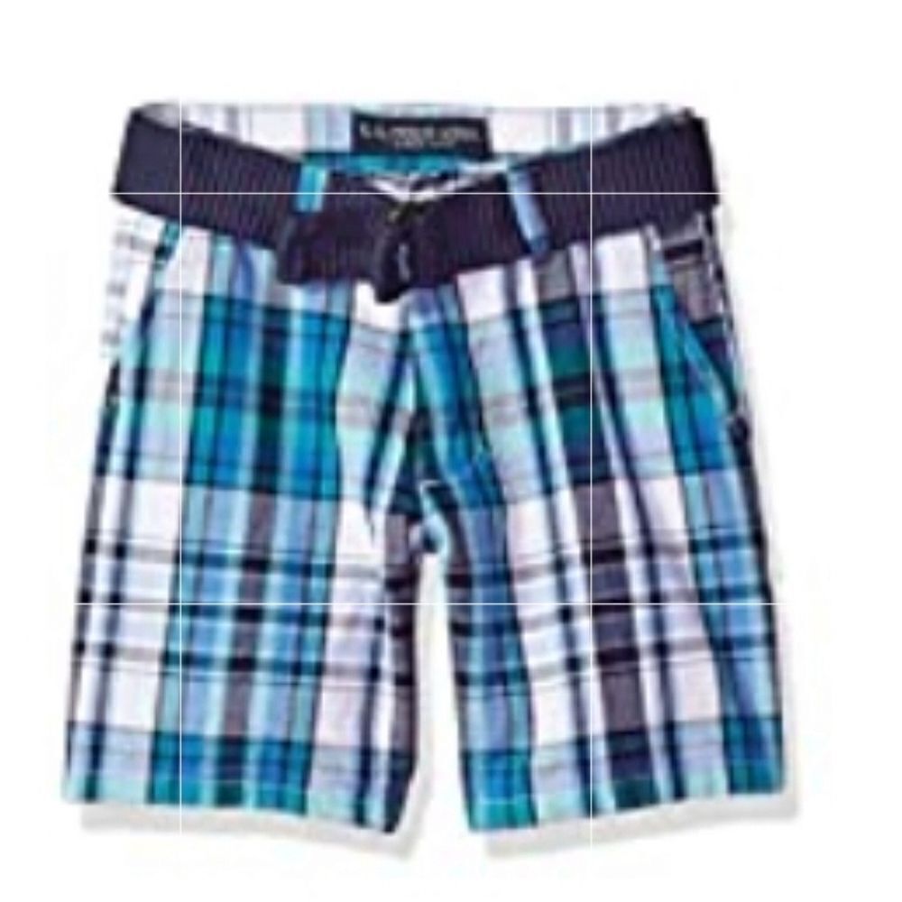 🔸️US Polo Assn White & Blue Plaid Belted Shorts Youth Size 14